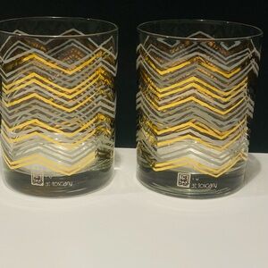 Vintage Tuscany Set of 2 Whiskey Glasses Gold Grey Signed 4”